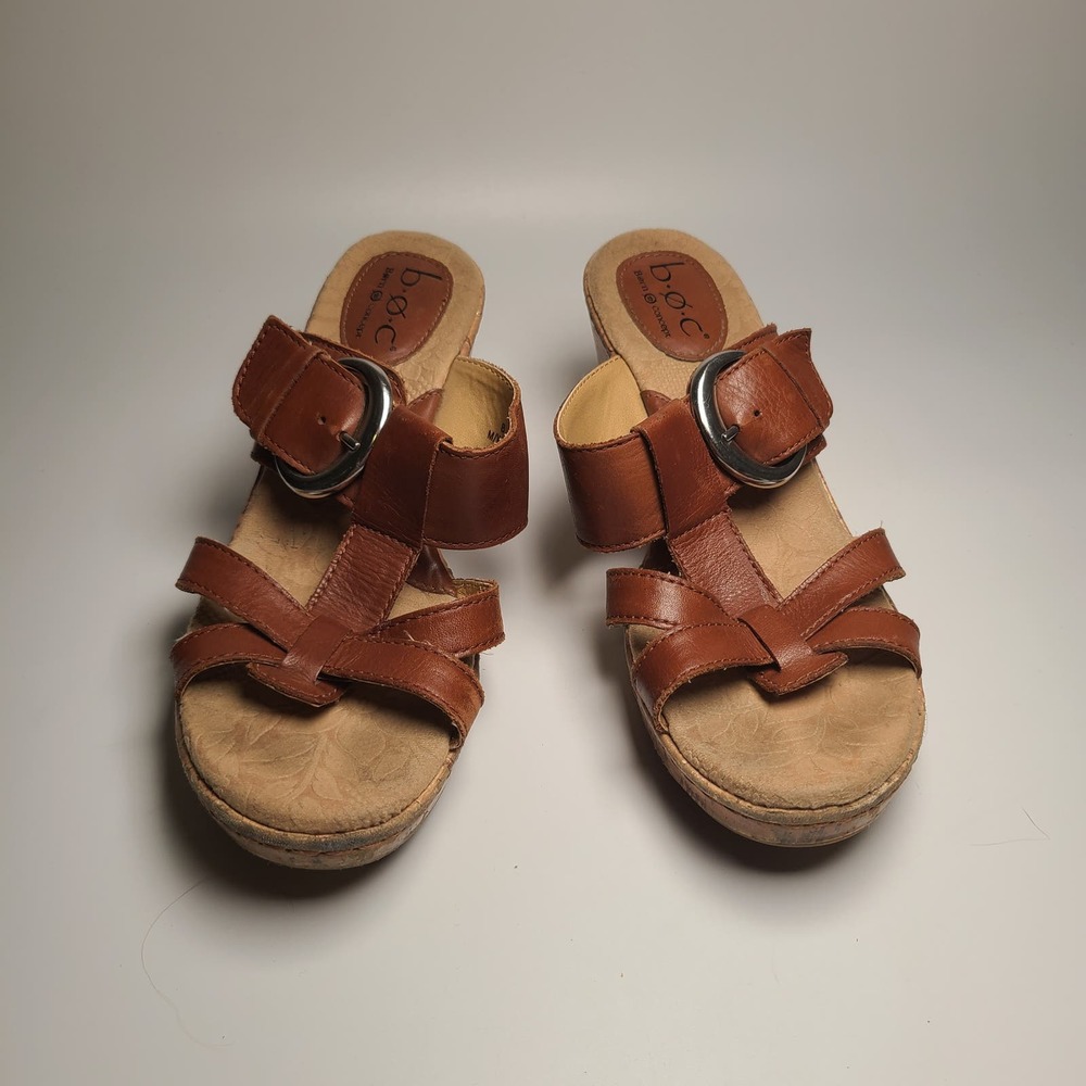 BOC Born Concept Women's Leather Cork Wedge Sandal, Size 8 (CIA14)